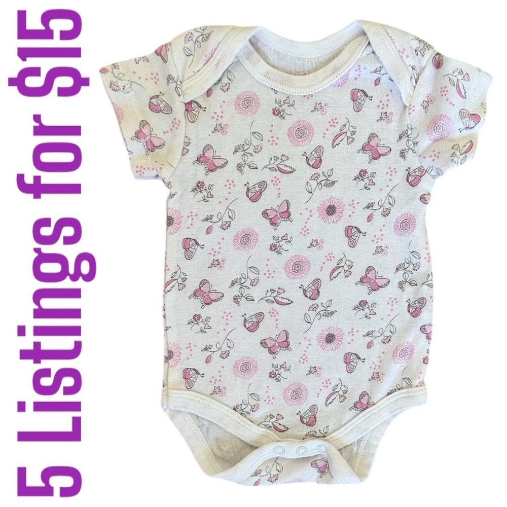 5/$15 Baby Views butterfly floral short sleeve bodysuit 0-3 months baby girl